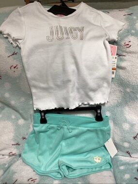 Juicy Couture 2 pc Girls White and Blue Velour Set